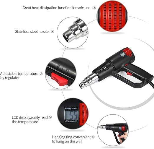 GPECTIFO Electric Hot Air Gun,2000W Industrial Hot Air Gun LCD Digital Temperature-controlled High Quty Handheld Heat Blower