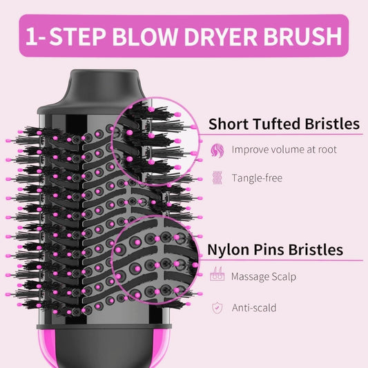 2 in 1 Hair Dryer and Styler Volumizer with Negative Ion Anti-Frizz, Ceramic Titanium Barrel Hot Air Straightener Brush, 75MM Oval Shape, 360-Degree Rotation, Suitable for All Hair Types.