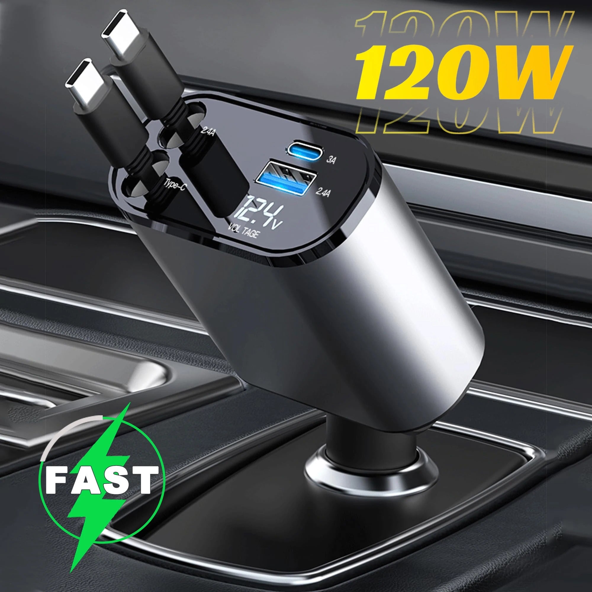 Retractable  4 in 1 Car Fast Charger