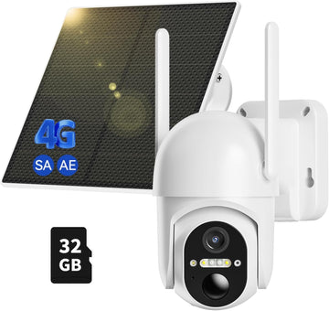 4G LTE Cellular Security Camera Includes SD&amp;2 SIM Cards, 2K Solar Outdoor Cam Wireless Without WiFi Needed, 360° Live View, Color Night Vision, PIR Motion Detection&amp;Siren Alert, 2 Way Talk, IP66